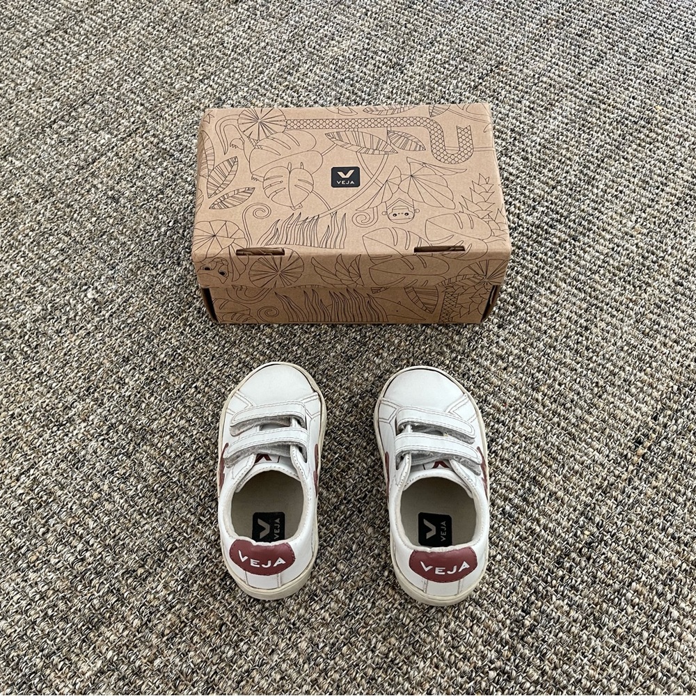 Veja Kids Sneakers in White and Burgundy